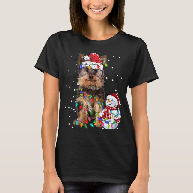 Yorkshire Terrier Weihnachtsfeier Weihnachtsmannmü T-Shirt (Vorderseite)