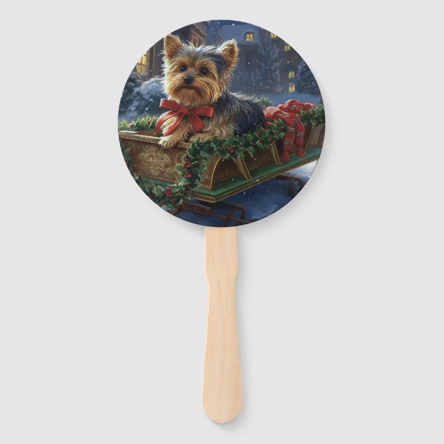 Yorkshire Terrier Weihnachtsfeiertage Fächer (Vorderseite)