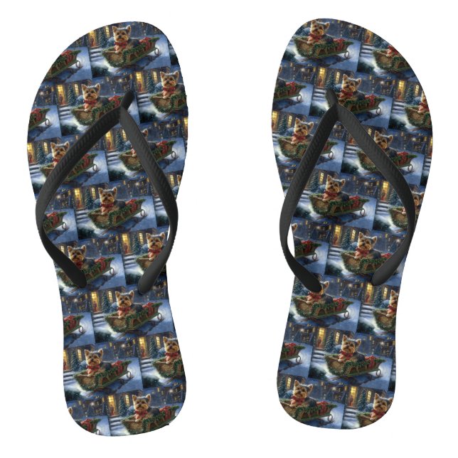 Yorkshire Terrier Weihnachtsfeiertage Flip Flops (Fußbett)