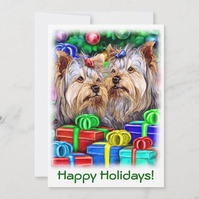 Yorkshire Terrier Weihnachtsgeschenke Einladung (Vorderseite)