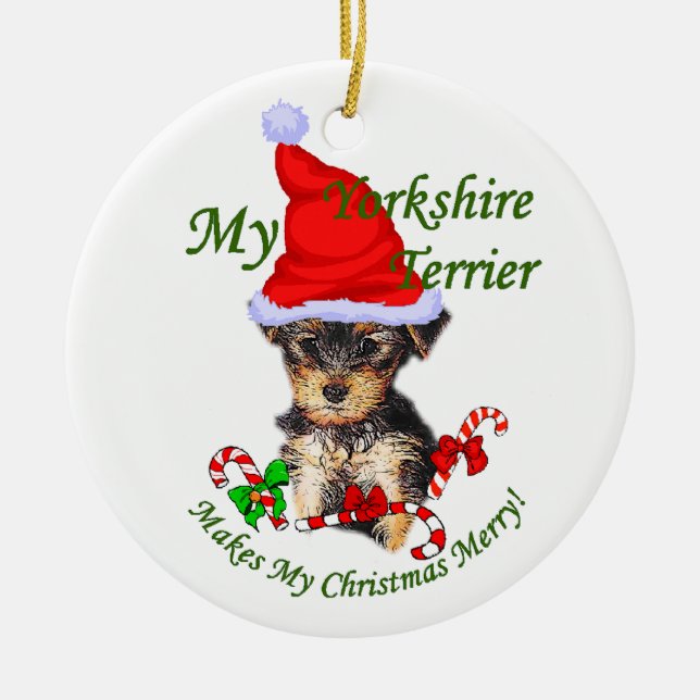 Yorkshire Terrier Weihnachtsgeschenke Keramikornament (Vorne)