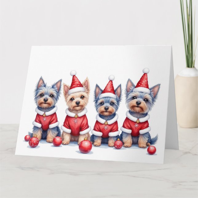 Yorkshire Terrier Weihnachtskleid Santa Hut Karte (Vorderseite)