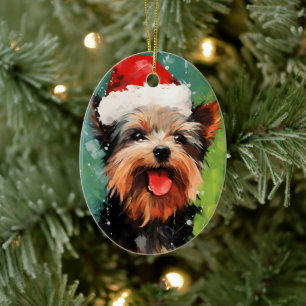 Yorkshire Terrier Weihnachtsmalerei Keramik Ornament