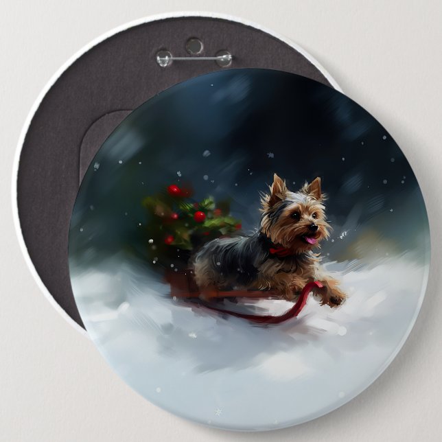 Yorkshire Terrier Weihnachtsschnee Button (Vorne & Hinten)