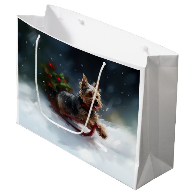 Yorkshire Terrier Weihnachtsschnee Große Geschenktüte (Vorderseite Schrägansicht)