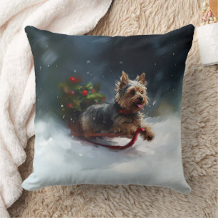 Yorkshire Terrier Weihnachtsschnee Kissen