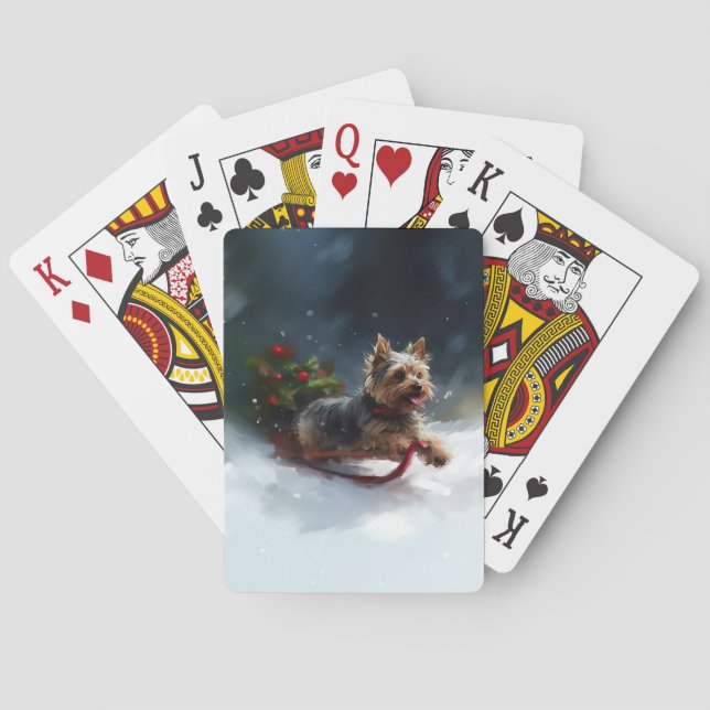 Yorkshire Terrier Weihnachtsschnee Spielkarten (Rückseite)