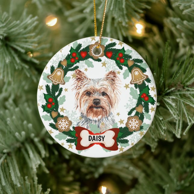 Yorkshire Terrier Weihnachtsweihe Kekswarte Keramik Ornament (Baum)