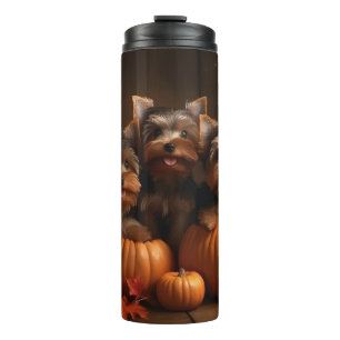 Yorkshire Terrier Welpe Herbstfreude Kürbis  Thermosbecher