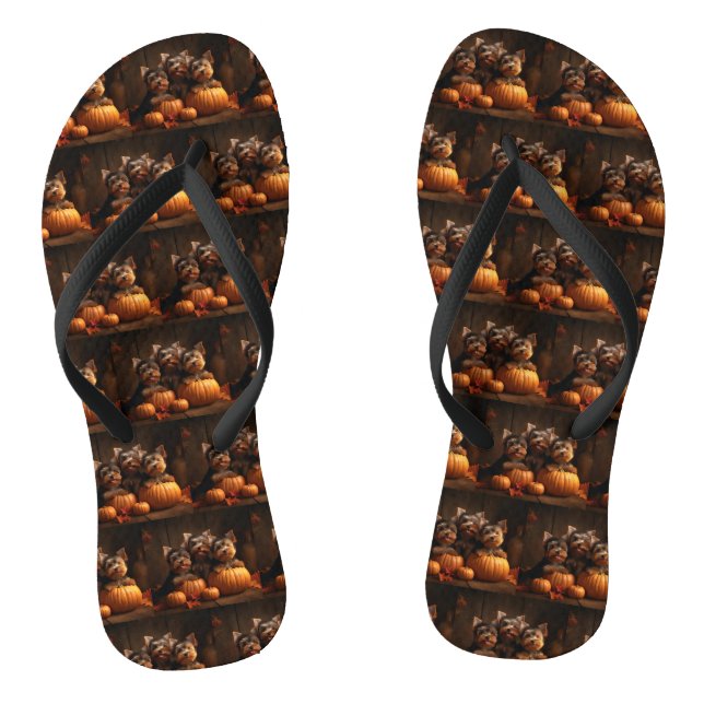 Yorkshire Terrier Welppy Autumn Delight Pumpkin Flip Flops (Fußbett)