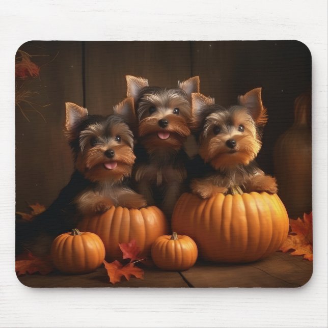 Yorkshire Terrier Welppy Autumn Delight Pumpkin Mousepad (Vorne)