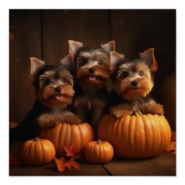 Yorkshire Terrier Welppy Autumn Delight Pumpkin Poster (Vorderseite)