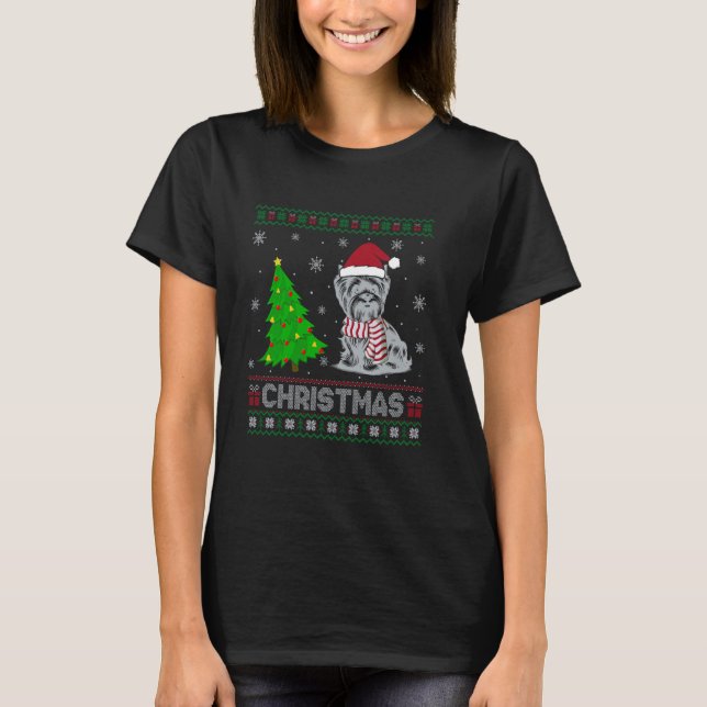 Yorkshire Terrier Xmas Tree Lighting Ugly Christma T-Shirt (Vorderseite)