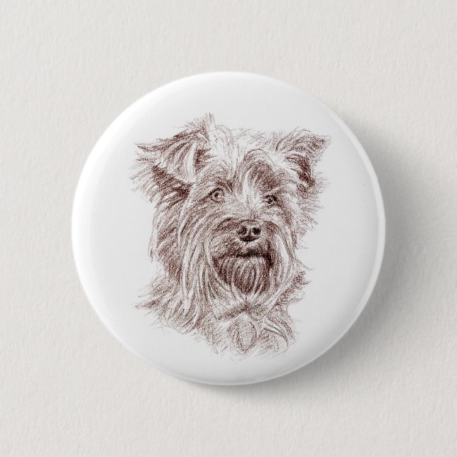 Yorkshire Terrier Zeichnend Button (Vorderseite)