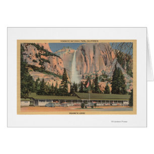 Yosemite, CA-Ansicht von Yosemitehäuschen und