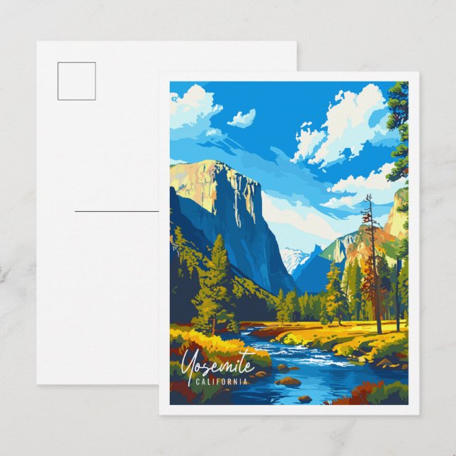 Yosemite California Vintage Illustration Postkarte (Vorne/Hinten)