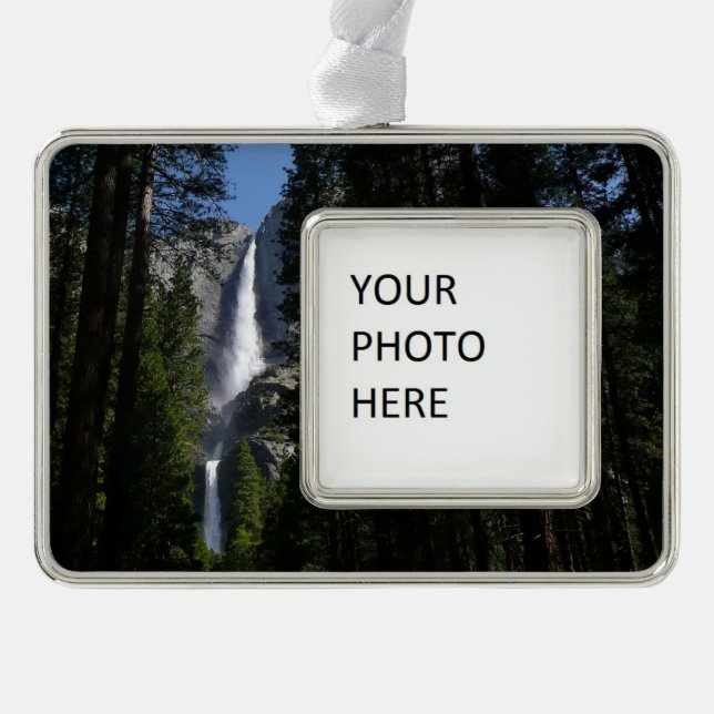 Yosemite Falls and Woods Landscape Fotografy Rahmen-Ornament Silber (Vorderseite)