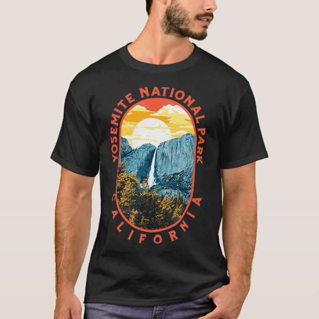 Yosemite Falls - Nationalpark California Retro  T-Shirt (Vorderseite)
