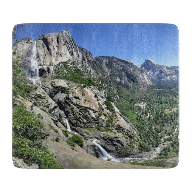 Yosemite Falls und Halb Dome von Oh My Gosh Point Schneidebrett (Vorderseite)