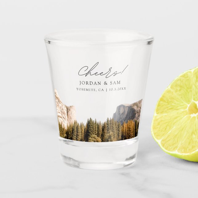 Yosemite Foto Gastgeschenk Hochzeit Cheers Shot Gl Schnapsglas (Vorderseite)