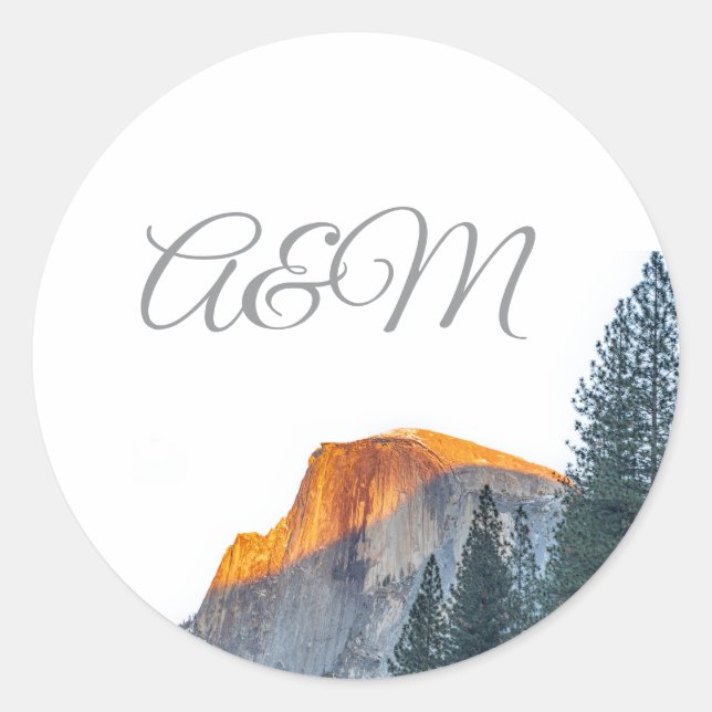 Yosemite Half Dome Sunset Initials Runder Aufkleber (Vorderseite)