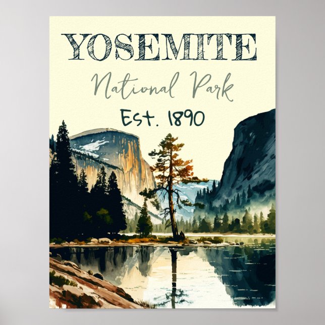 Yosemite National Park Aquarell Halbkuppel Sonnenu Poster (Vorne)