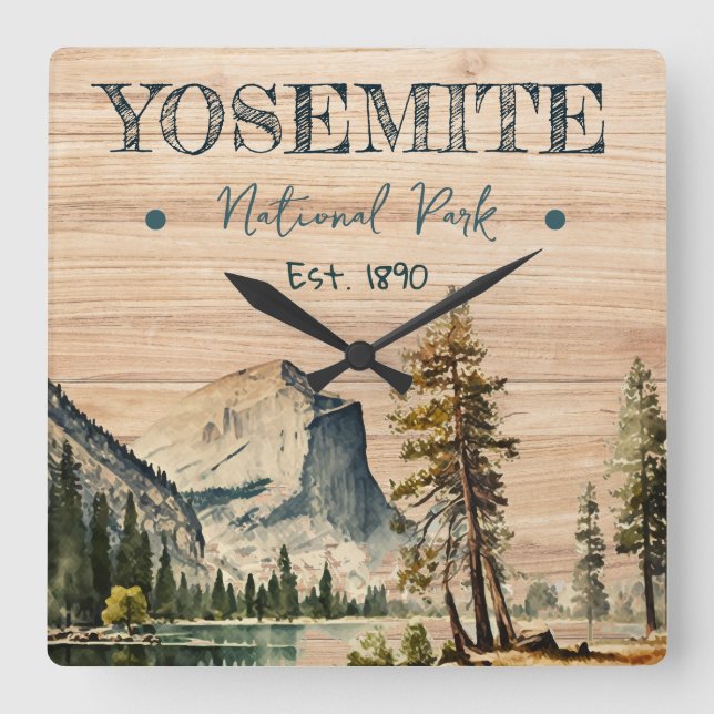 Yosemite National Park Aquarell Halbkuppel Sonnenu Quadratische Wanduhr (Vorderseite)