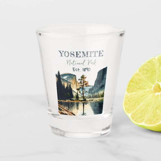 Yosemite National Park Aquarell Halbkuppel Sonnenu Schnapsglas (Vorderseite)