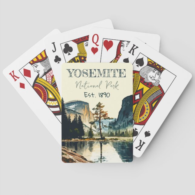 Yosemite National Park Aquarell Halbkuppel Sonnenu Spielkarten (Rückseite)