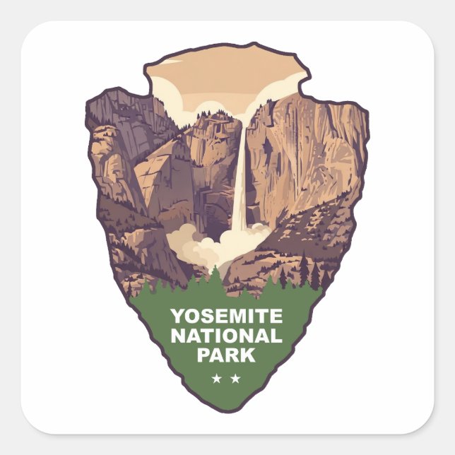 Yosemite National Park Bridalveil Fall Arrowhead Quadratischer Aufkleber (Vorderseite)