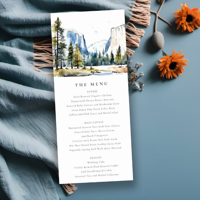 Yosemite National Park CA Watercolor Wedding Menu Einladung (Von Creator hochgeladen)