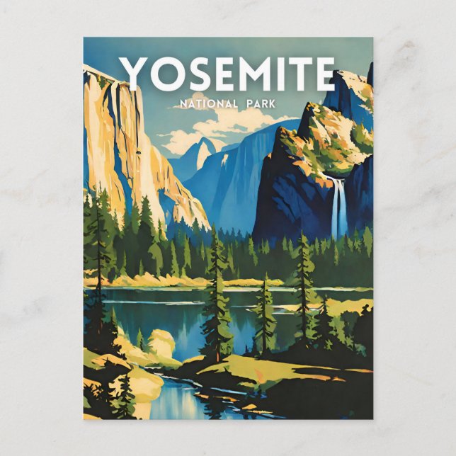 Yosemite National Park Illustration Retro Aestheti Postkarte (Vorderseite)
