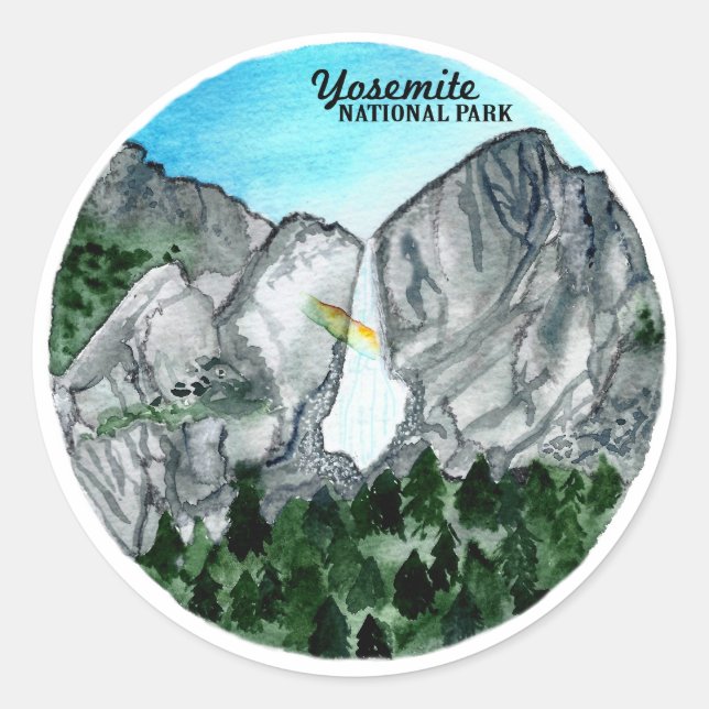 Yosemite Nationalpark Aquarell Runder Aufkleber (Vorderseite)
