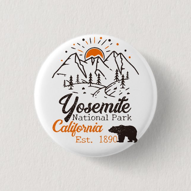 Yosemite Nationalpark Bären Minimalistischer Berg Button (Vorderseite)