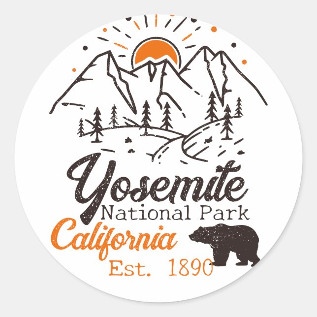 Yosemite Nationalpark Bären Minimalistischer Berg Runder Aufkleber (Vorderseite)