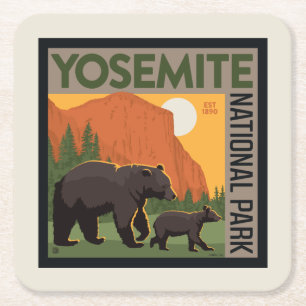 Yosemite-Nationalpark Bärenfamilie Rechteckiger Pappuntersetzer