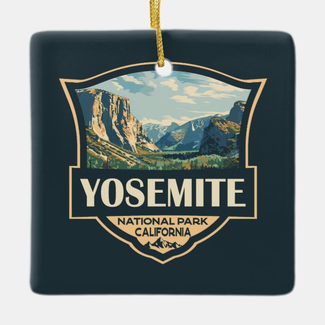 Yosemite Nationalpark Illustration Retro Abzeichen Keramikornament (Vorderseite)