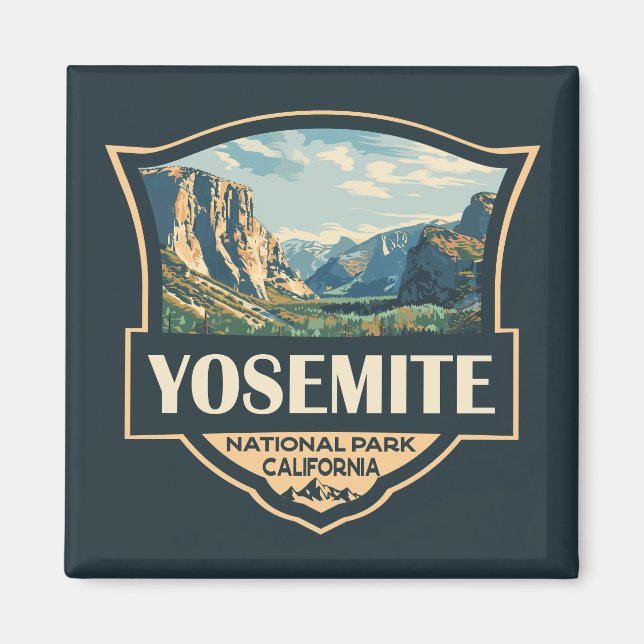 Yosemite Nationalpark Illustration Retro Abzeichen Magnet (Vorne)