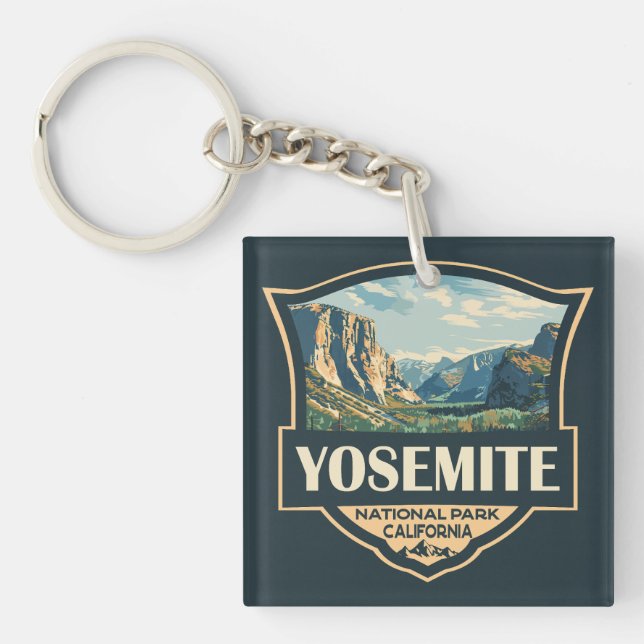 Yosemite Nationalpark Illustration Retro Abzeichen Schlüsselanhänger (Vorderseite)