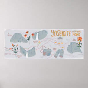 Yosemite Nationalpark Karten-Illustrations-Grau Poster