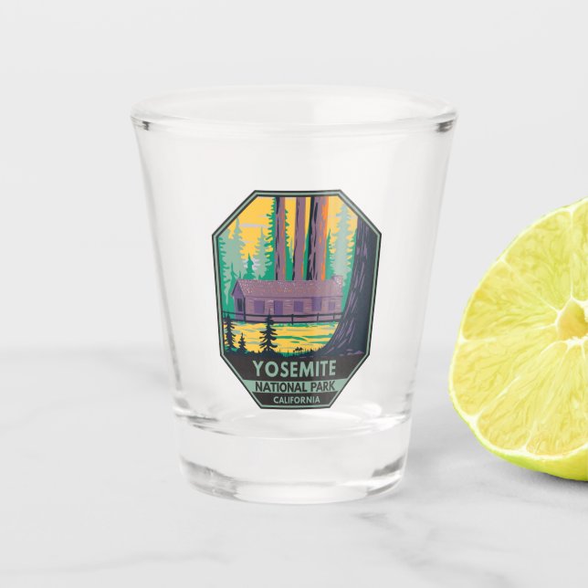 Yosemite Nationalpark Mariposa Grove Cabin Retro Schnapsglas (Vorderseite)
