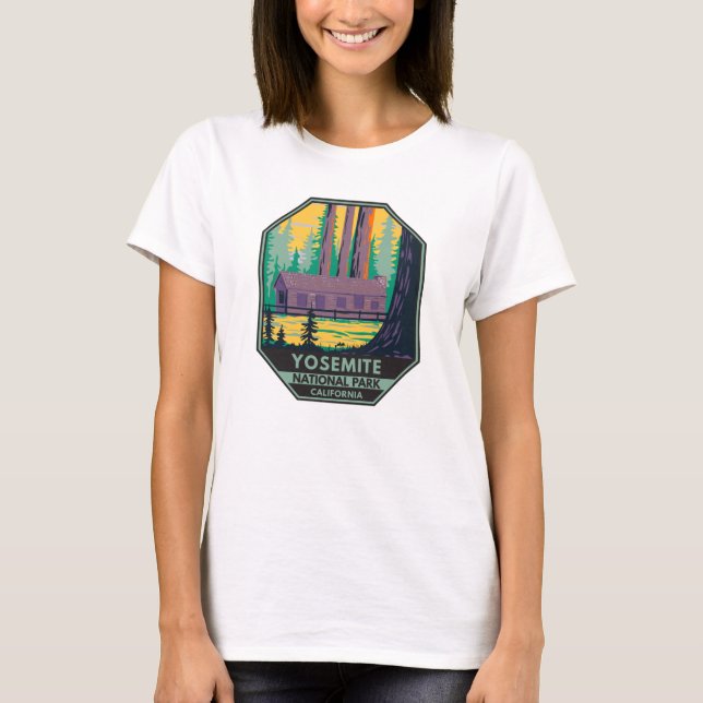 Yosemite Nationalpark Mariposa Grove Cabin Retro T-Shirt (Vorderseite)