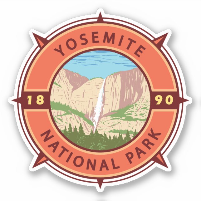 Yosemite Nationalpark Retro Kompass Emblem Aufkleber (Vorderseite)