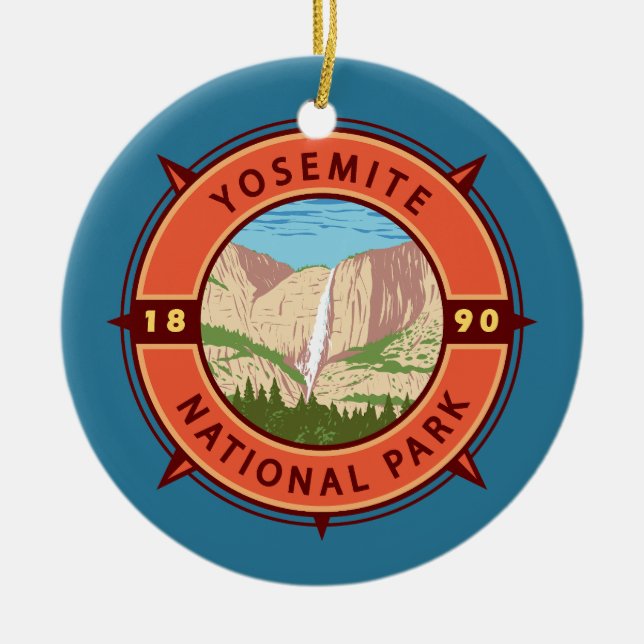Yosemite Nationalpark Retro Kompass Emblem Keramik Ornament (Vorne)