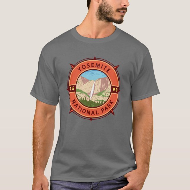 Yosemite Nationalpark Retro Kompass Emblem T-Shirt (Vorderseite)