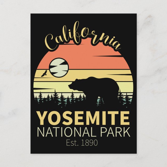 Yosemite Nationalpark Retro Sunset Mountain Postkarte (Vorderseite)