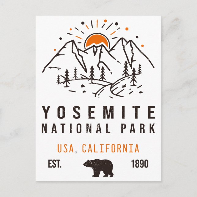 Yosemite Nationalpark Retro Sunset Mountain Postkarte (Vorderseite)