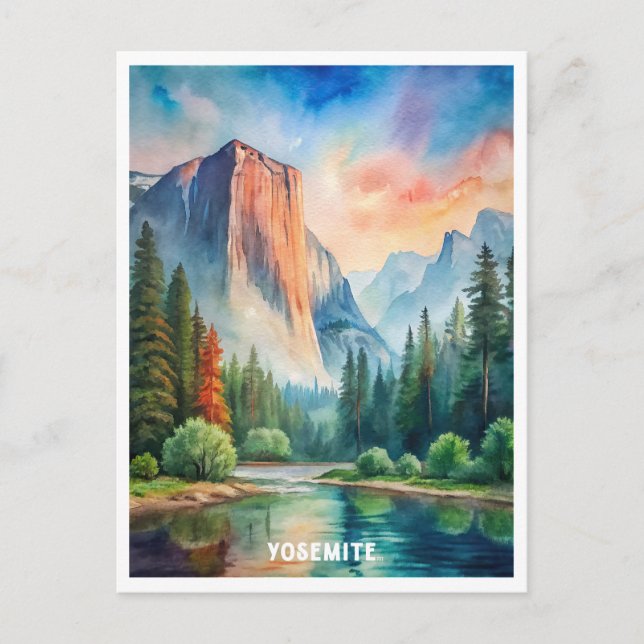 Yosemite Nationalpark Wasserfarben Malerei Postkarte (Vorderseite)