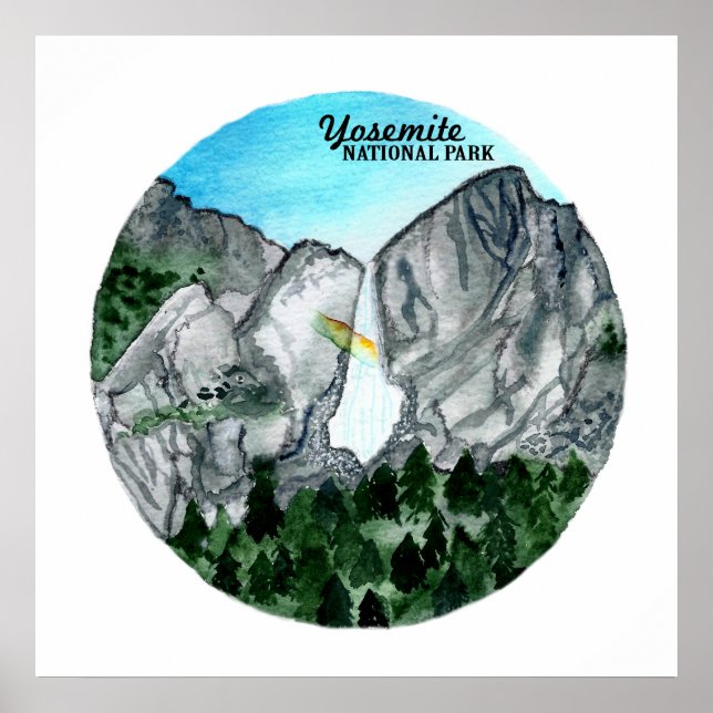 Yosemite Nationalpark Watercolor Yosemite Falls Poster (Vorne)