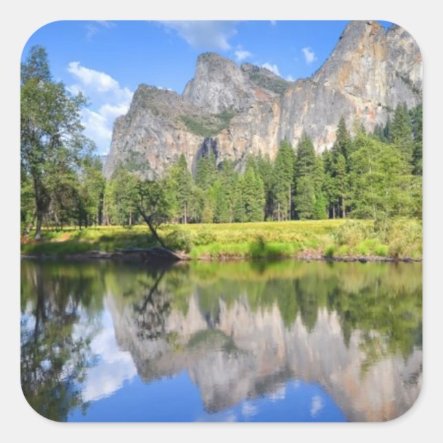 Yosemite Reflection Quadratischer Aufkleber (Vorderseite)